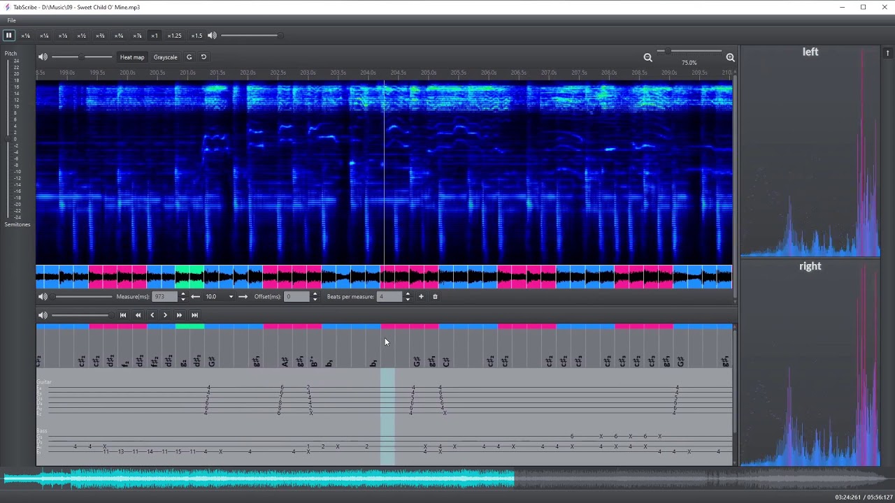 TabScribe - pre-alpha - track backed by guitar tab playback