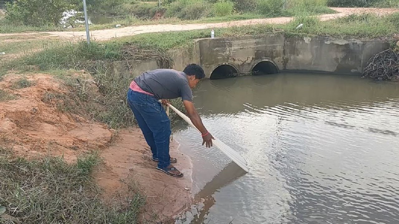 Cast net fishing at countryside in Cambodia