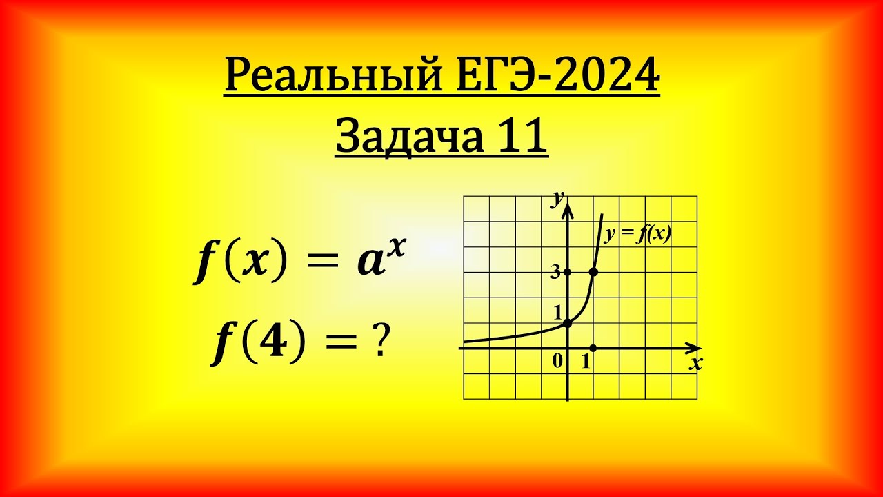 Реальный ЕГЭ-2024, задача 11. На рисунке изображен график функции 𝑓(𝑥)=𝑎^𝑥. Найдите 𝑓(4).