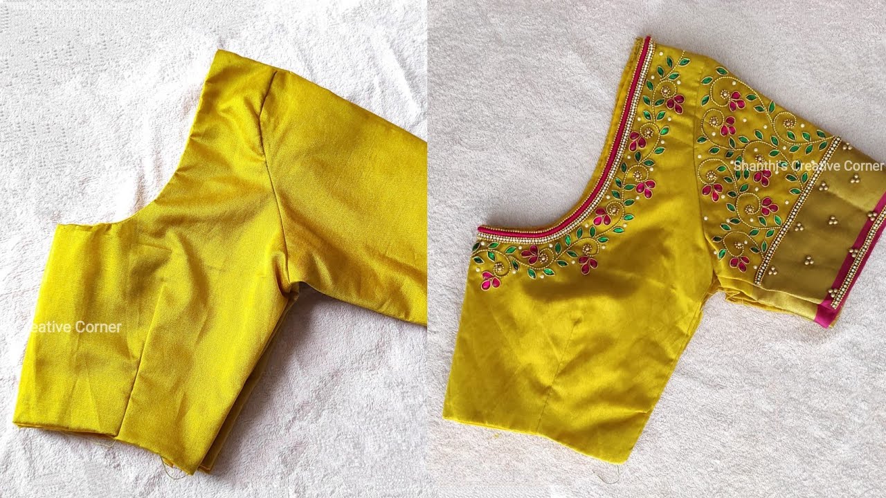 Very grand floral aari work blouse design using normal needle on stitched blouse |Maggam work blouse