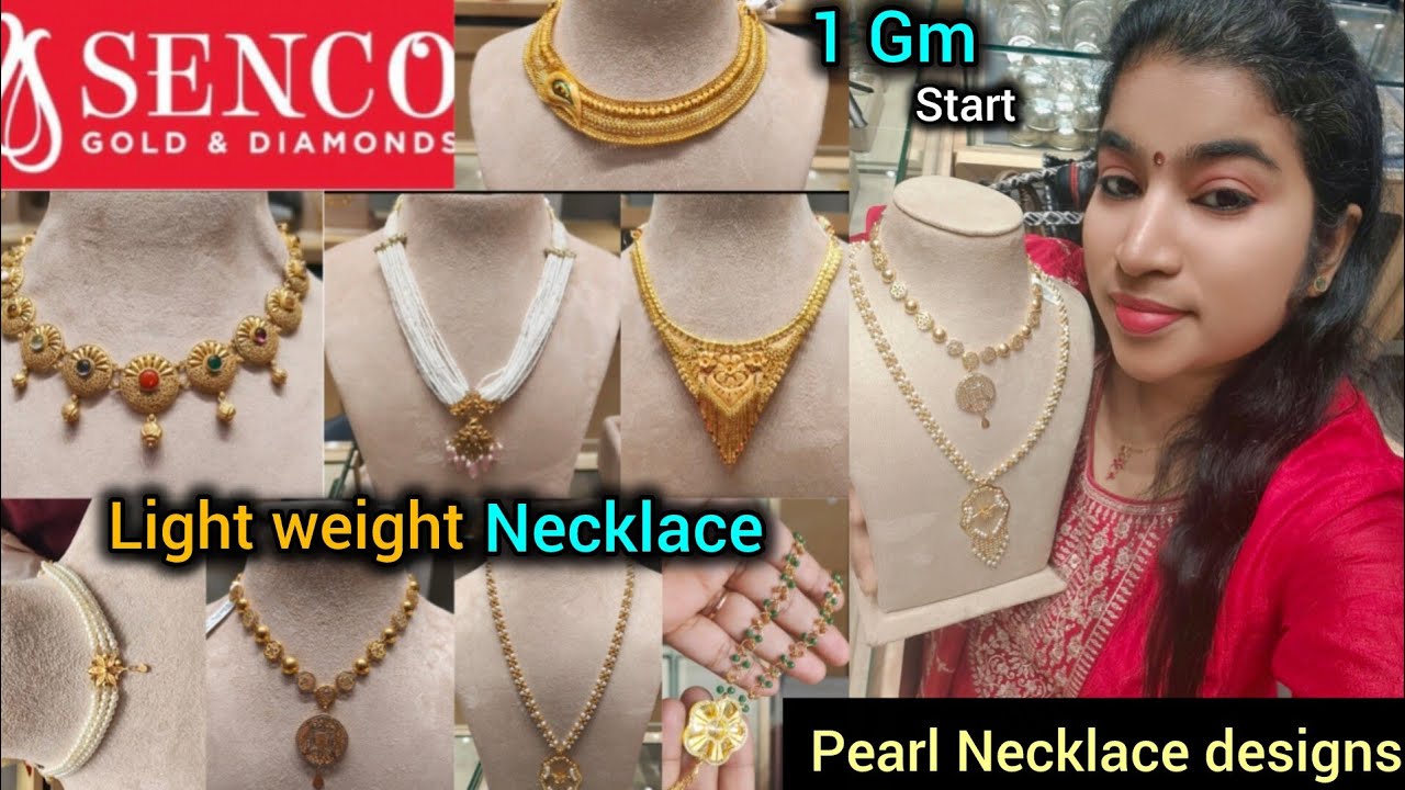 Senco Gold Pearl necklace designs starts 1 Gm| Light weight gold necklace designs with price 
