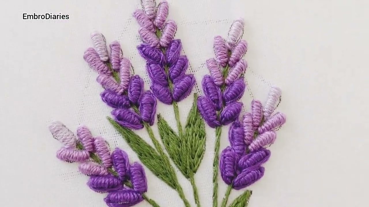 SIMPLE AND BEAUTIFUL LAVENDER EMBROIDERY DESIGN WITH BULLION STITCH