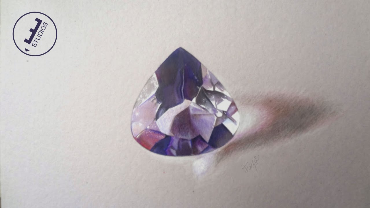 Processo de Desenho de Uma pedra Ametista | Amethyst Drawing Process.