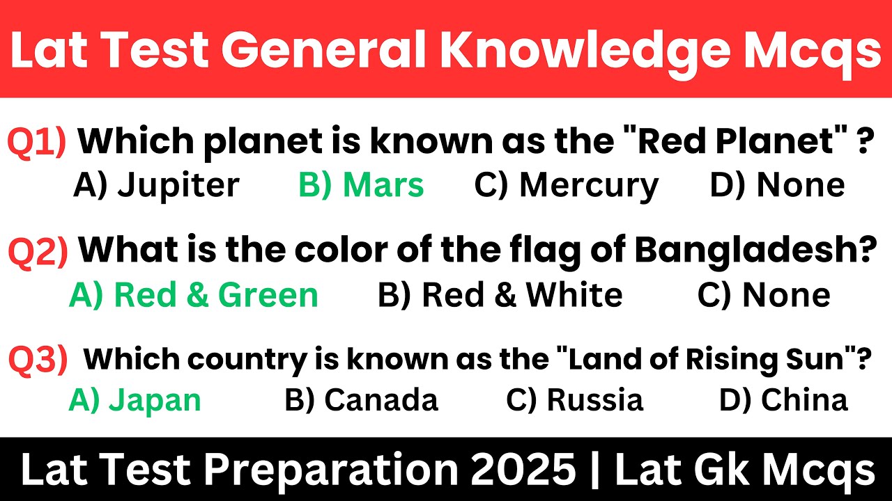 Lat Test General Knowledge Mcqs | Lat Test Preparation 2025