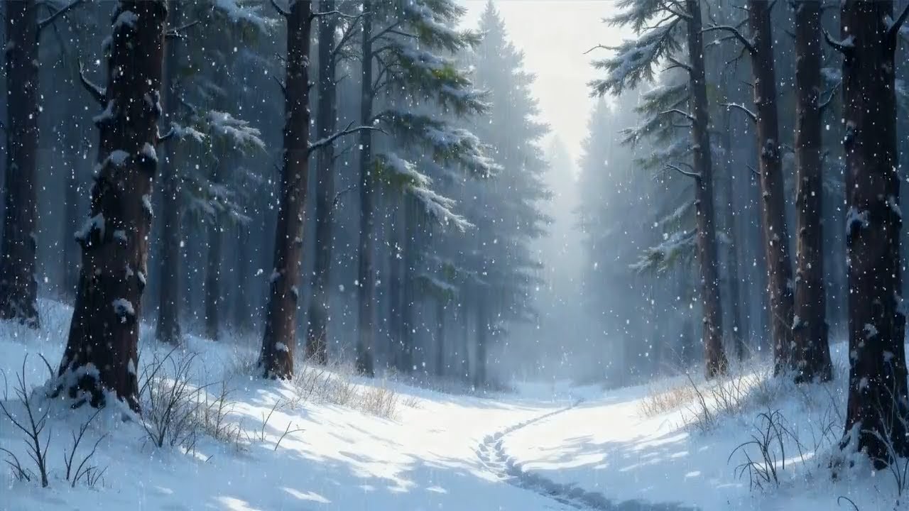 Falling Snow & Misty Light ❄️ Peaceful Winter Forest Trail Ambience