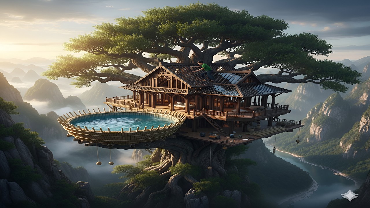 The Ultimate Dream Treehouse,Living Above the Clouds ☁️🏠ASMR#asmr #undergroundvillage #underground