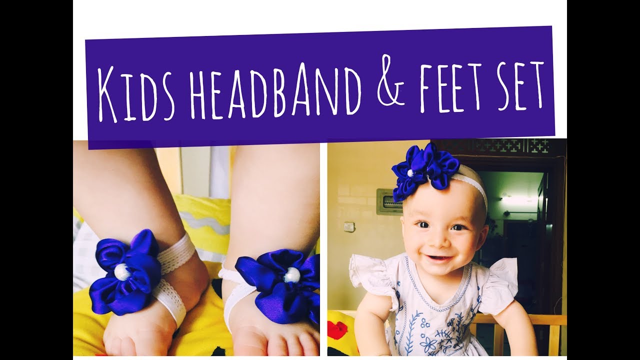 Baby barefoot Sandals and Headband set/ DIY/ Ribbon-Work