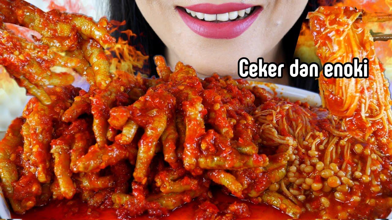 ASMR CEKER DAN ENOKI PEDAS API | EATING SOUNDS