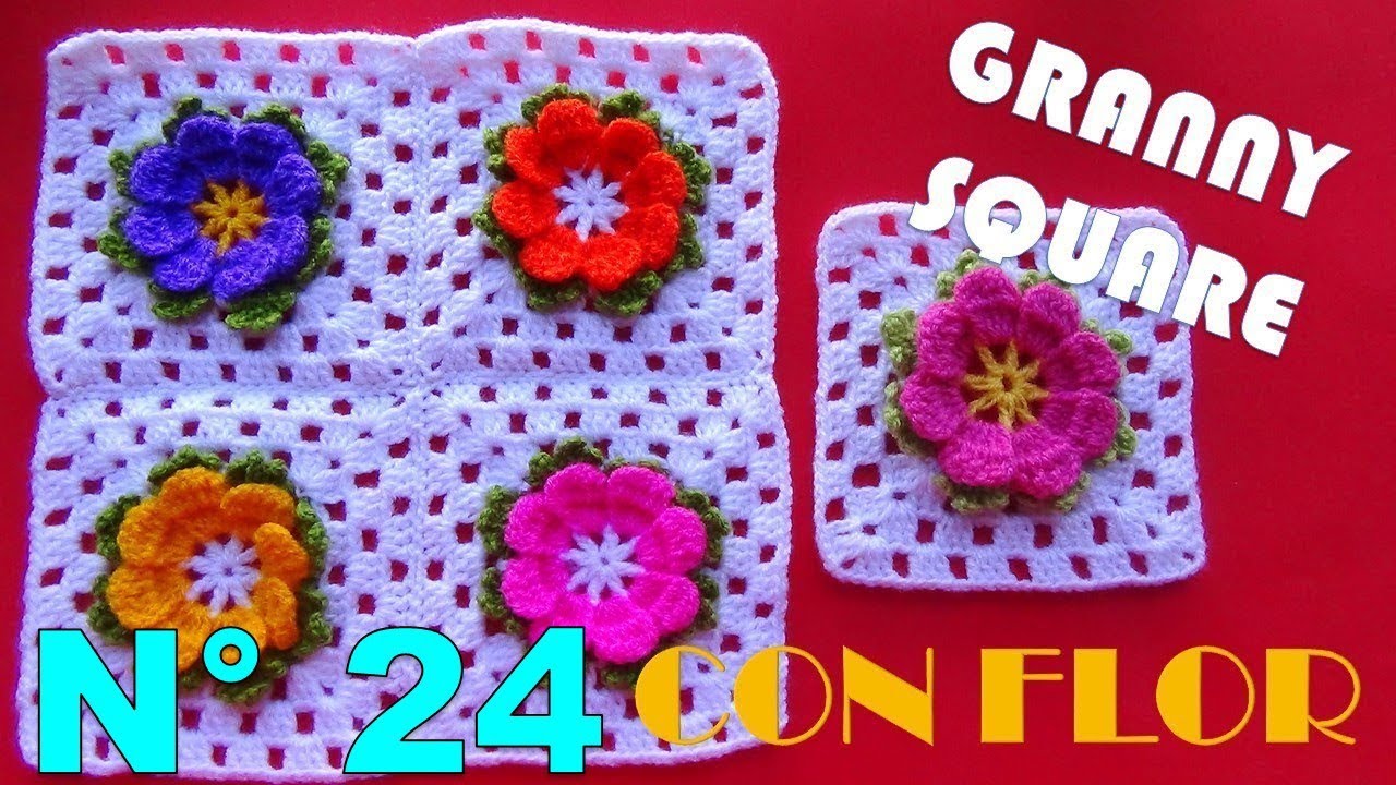 Como tejer la Flor N° 24 a crochet para aplicar en tapetes, centros de mesa y cuadrados para colchas