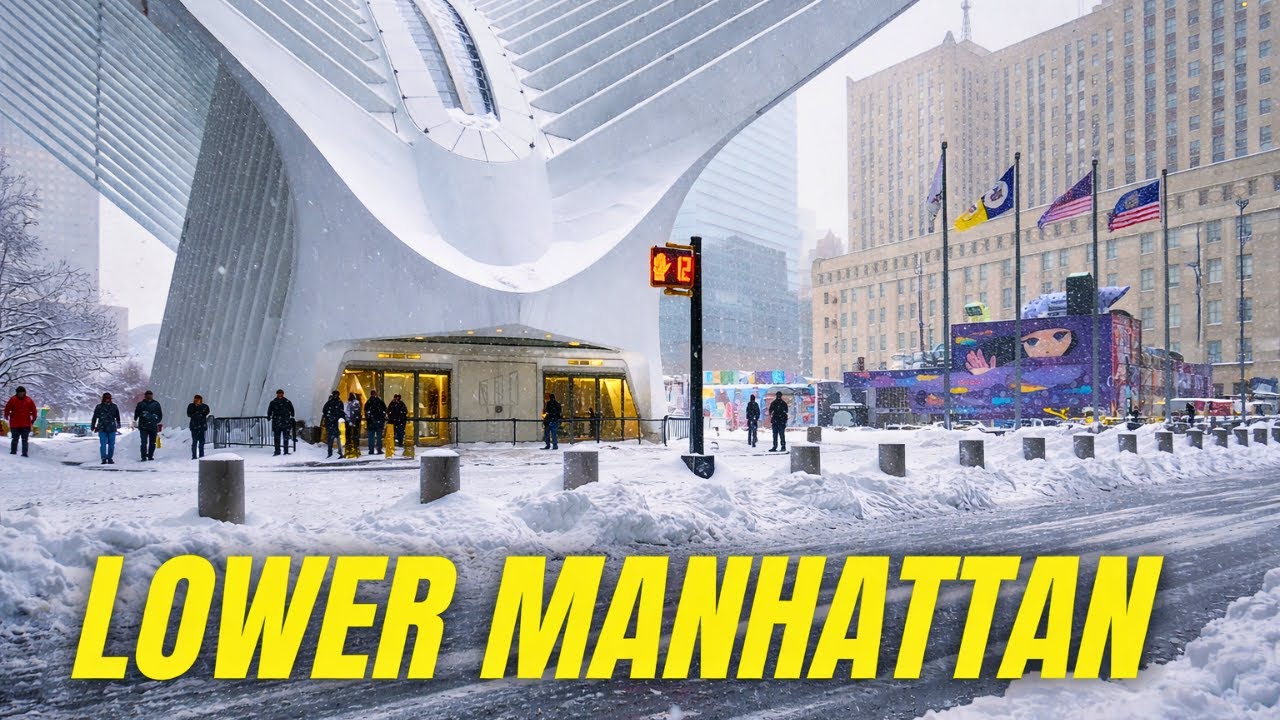 NYC Snow Walk: The Oculus, 9/11 Memorial & One World Trade | 4K