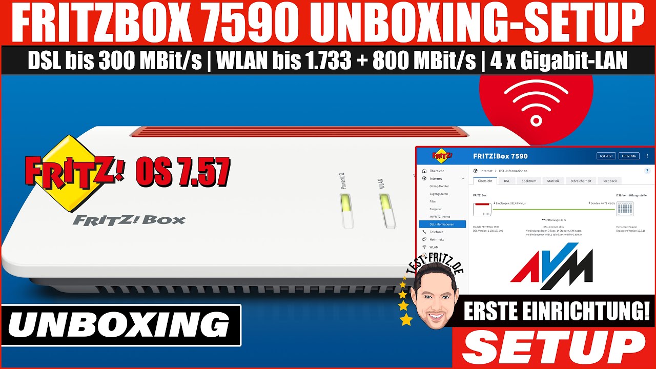Fritz!Box 7590 Unboxing & Erste Einrichtung/Setup für Telekom Anschluss |  AVM DSL Router Review