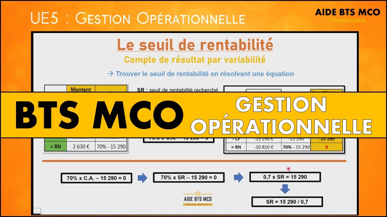 AIDE BTS MCO | Les formules pour calculer le seuil de rentabilité | GESTION OPÉRATIONNELLE
