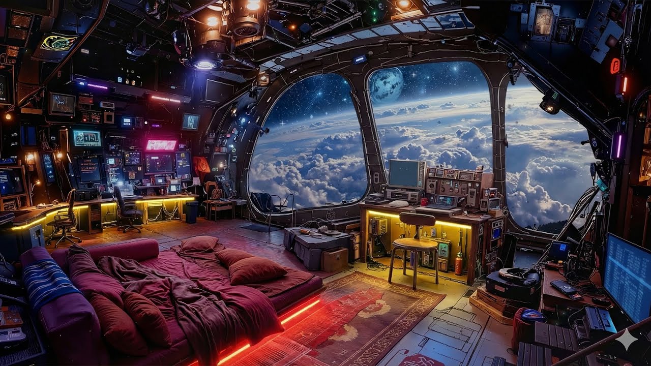 🎵 Sleeping in Orbit: Earth View from Spaceship Bedroom | Space Ambient music | 4K | 10 hrs