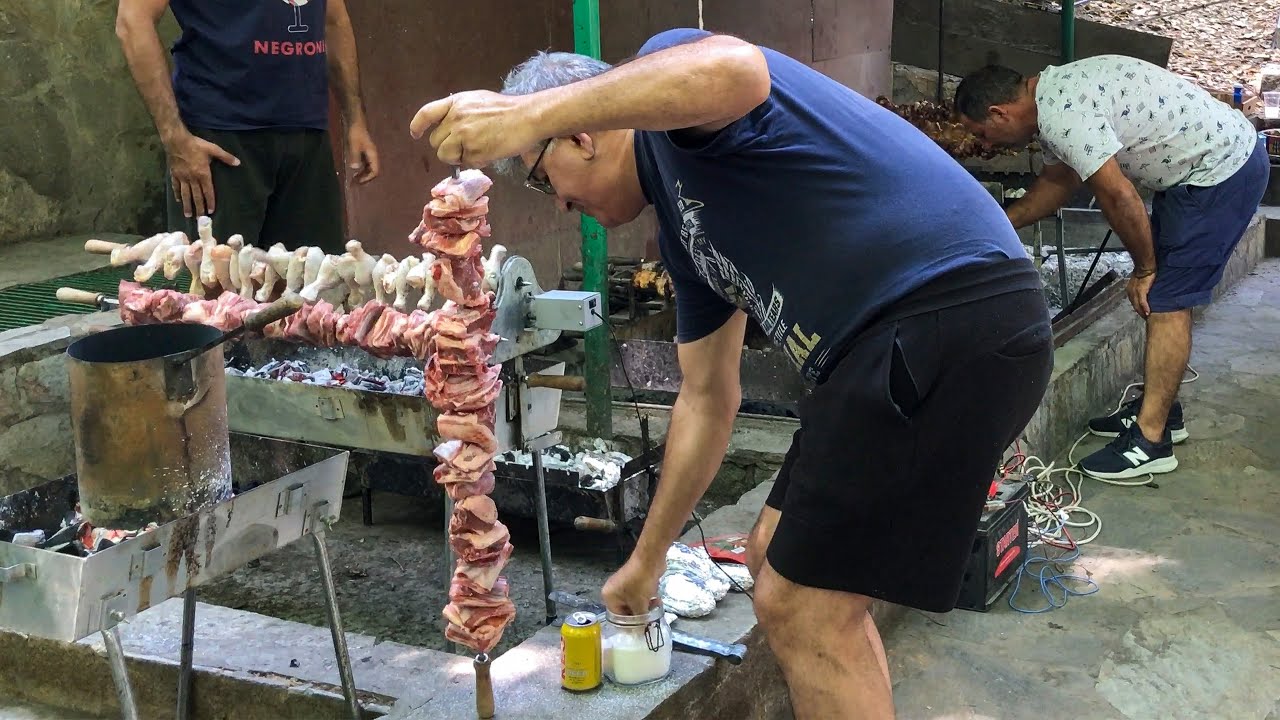 Cooking Souvla on charcoal at Stavros tis Psokas August 15th
