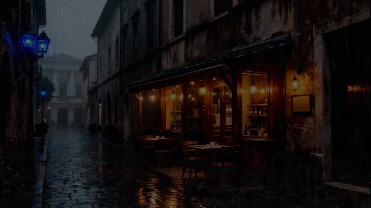 Cozy Rainy Night Café in Italy ☔ Soft Rain Sounds for Deep Sleep, Relaxation & Study