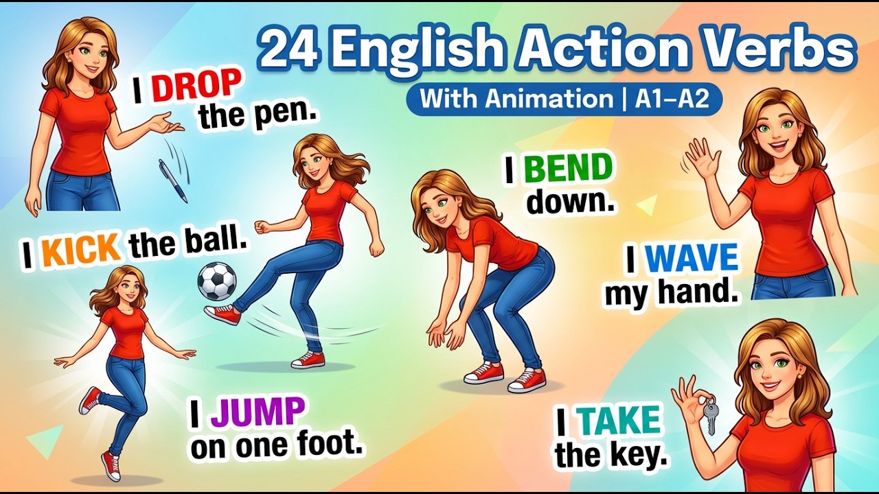 24 Action Verbs in English for Beginners (A1–A2) | Learn English with Animation part 2