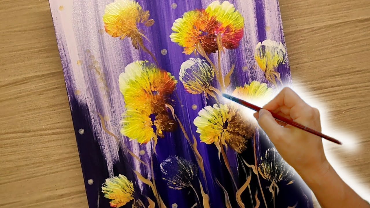 Paint Wildflowers with a Plastic Bag / Amazing! Relaxing Acrylic Painting Technique on Canvas
