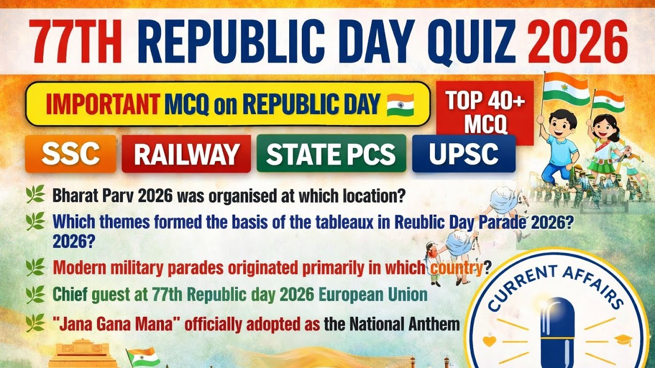 Republic day 2026 Quiz| गणतंत्र दिवस क्विज़ 2026 GK | Current Affairs 2026 MCQ | 77th Republic day 