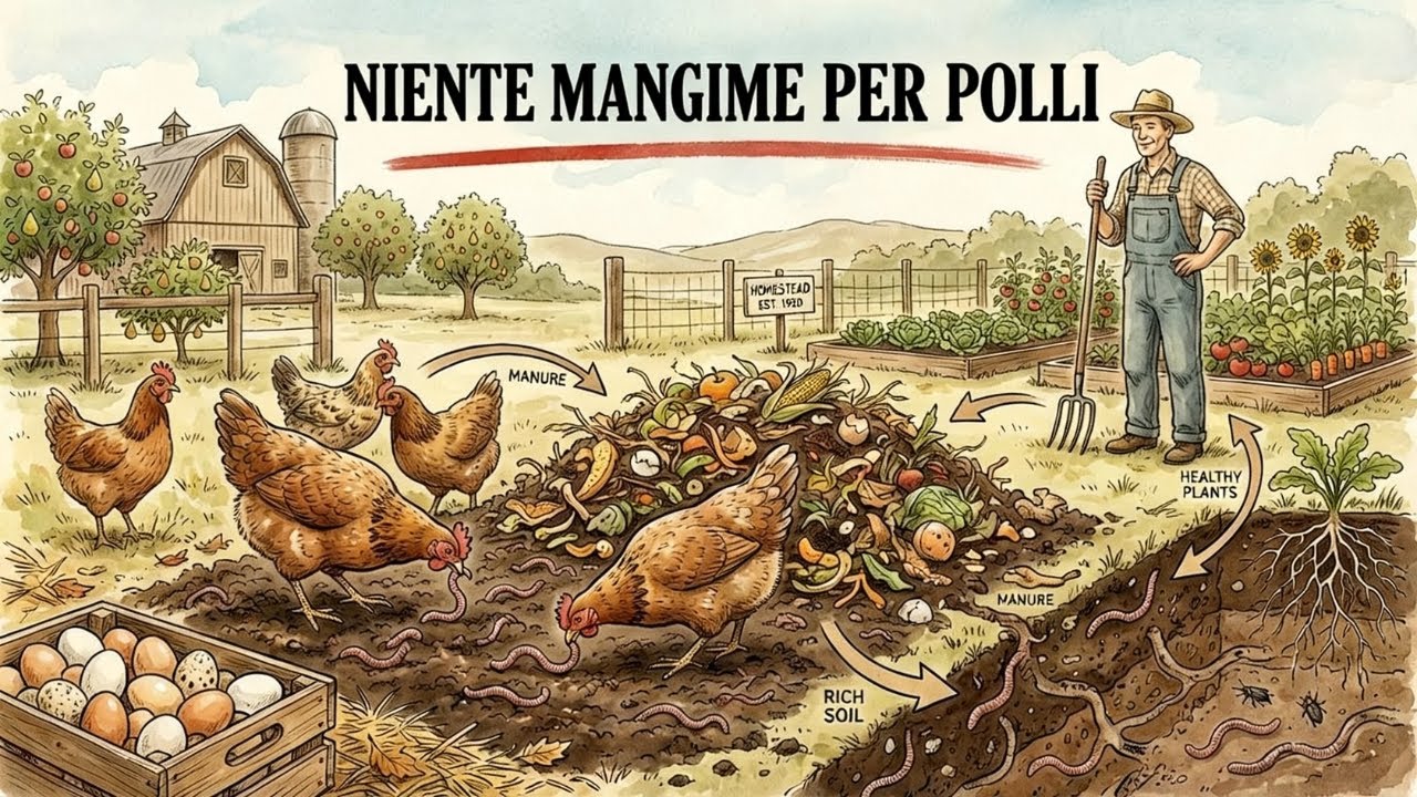 Mangime gratuito per galline tutto l’anno: il metodo dei 3 sistemi dell’homestead