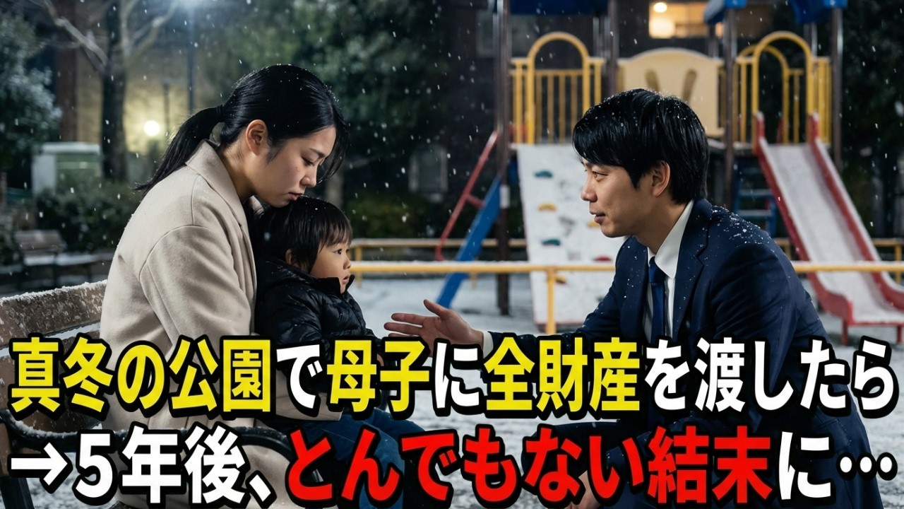 限界ブラック企業の会社員が真冬の公園で泣く母子に全財産を渡した→5年後、たまたま入った定食屋で「あなたは…あの時の公園の！？」とんでもない結末に…【感動する話】