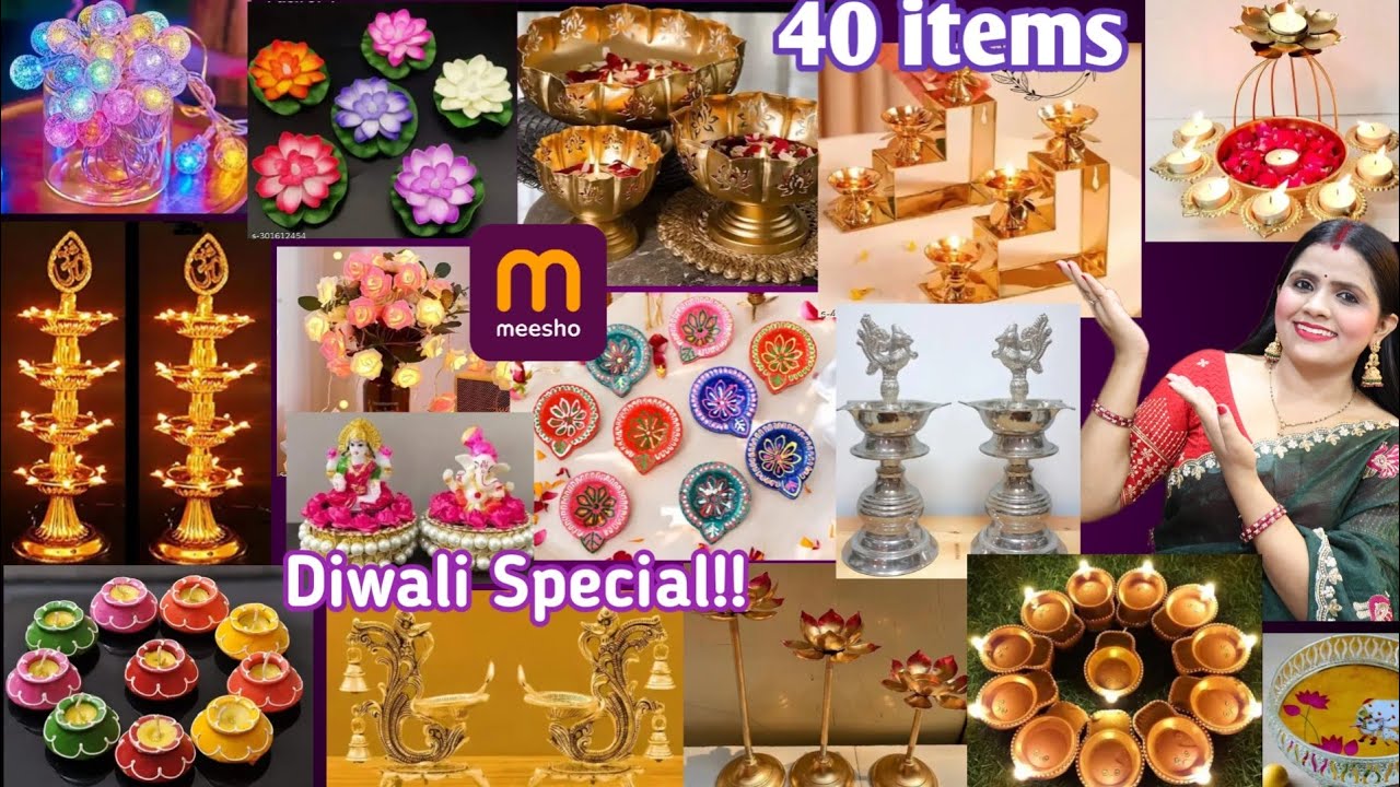 Meesho 36 items Huge Diwali Haul/Water Diyas/lights/Toran/Decorative items/Diwali Decor ideas