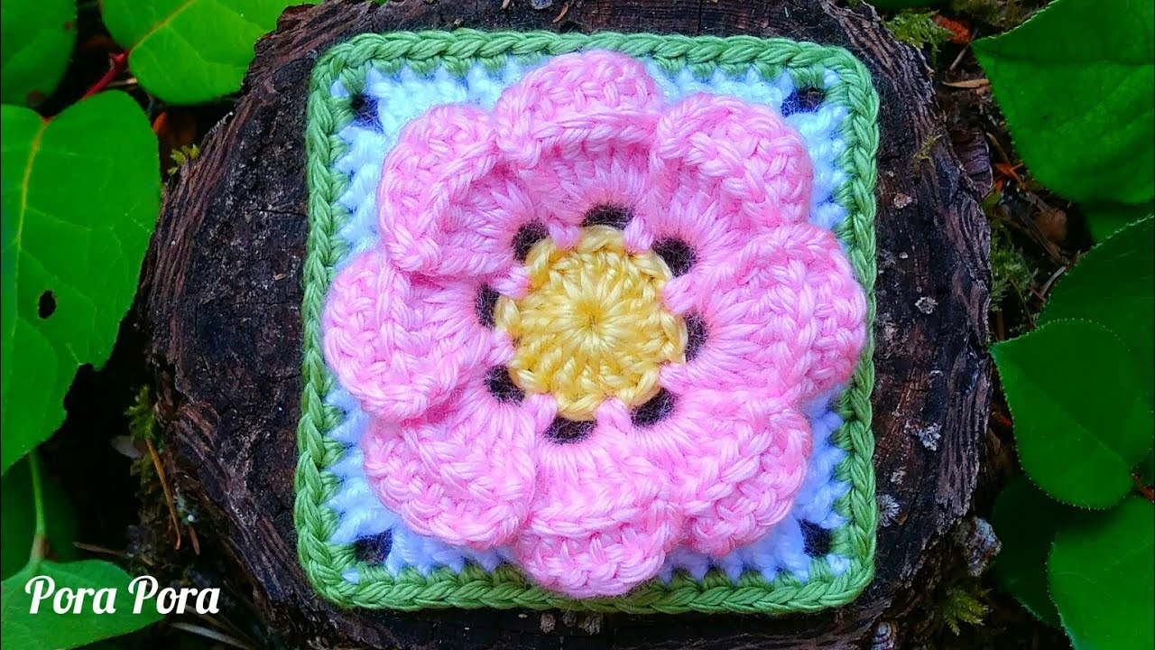 Crochet Flower Granny Square I Crochet 3D Flower I Pora Pora Crochet