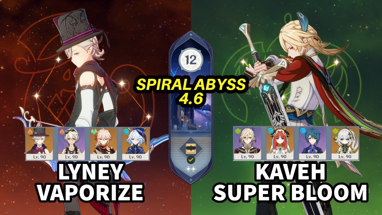 C0 Lyney Vaporize and C0 Kaveh Super Bloom - Spiral Abyss 4.6 Floor 12 9 Stars