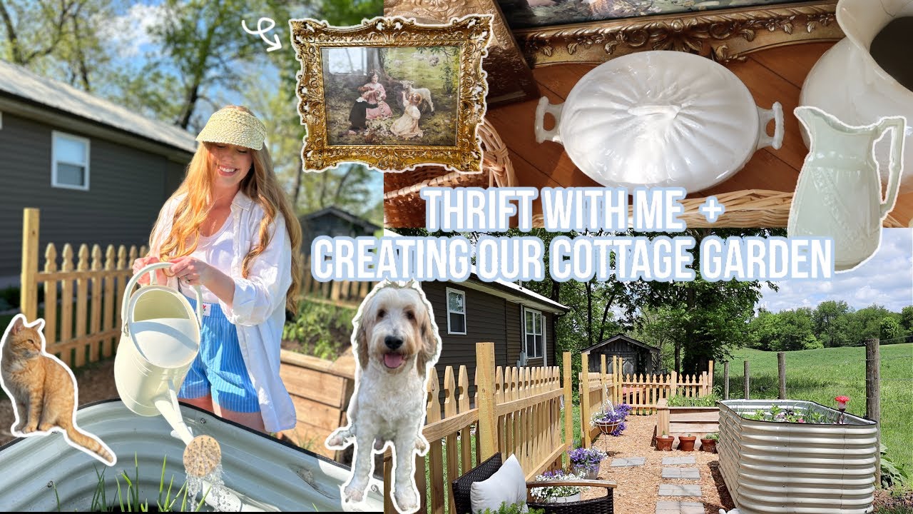 THRIFT WITH ME, DECORATING, + CREATING OUR COTTAGE GARDEN 🪞🌱👒