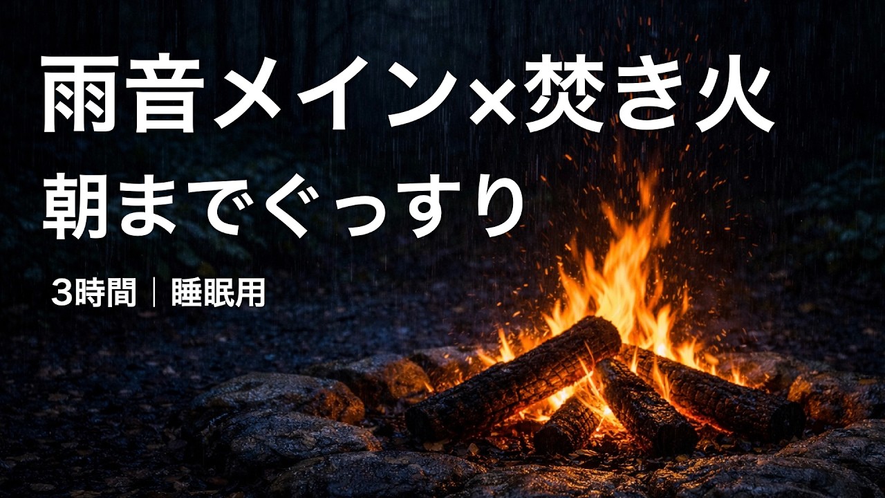 焚き火と雨音｜雨音メインでぐっすり・睡眠用（3時間）環境音