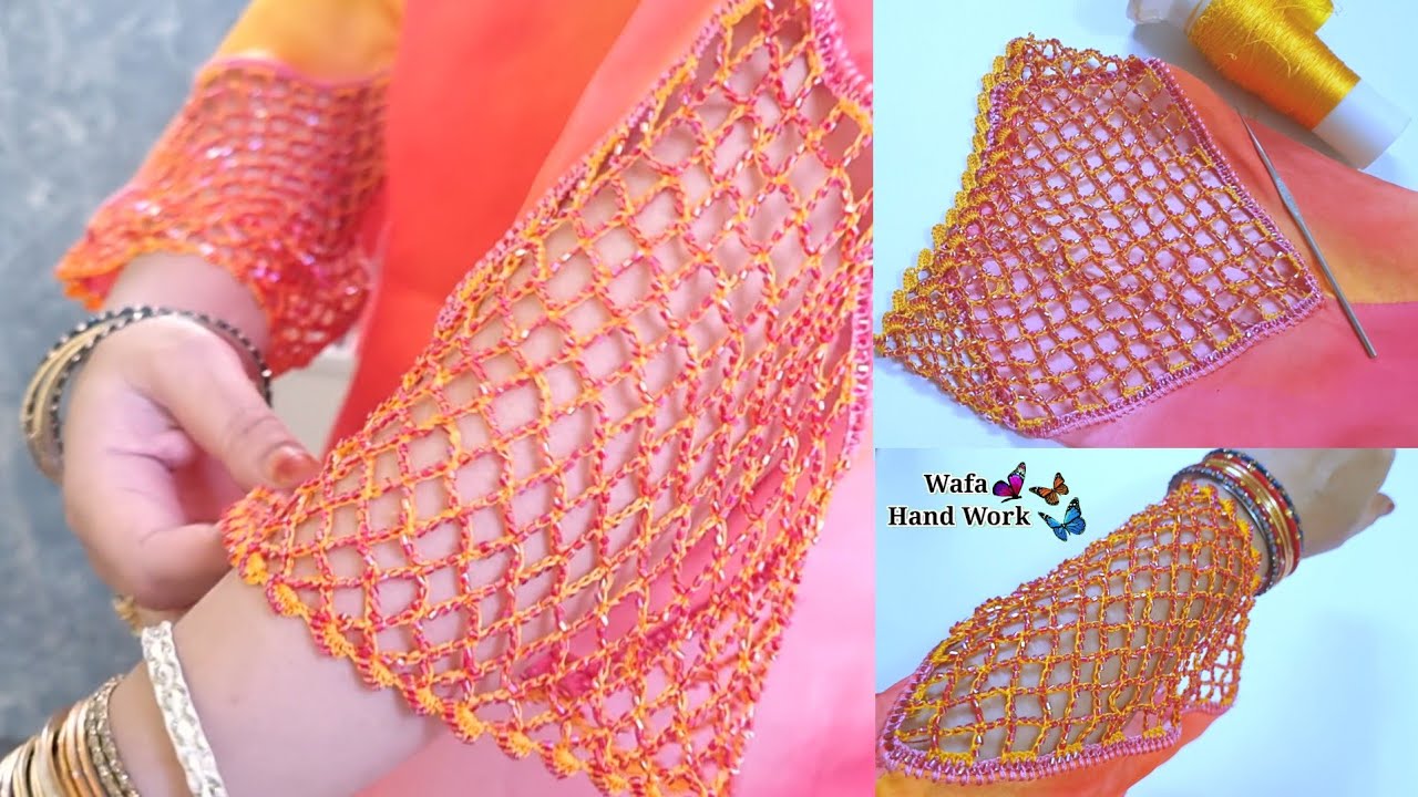 Crochet Jali Design on Kurti Sleeves 🌹  Qureshia Jaal Design Tutorial | Easy Crochet Jaal pattern |