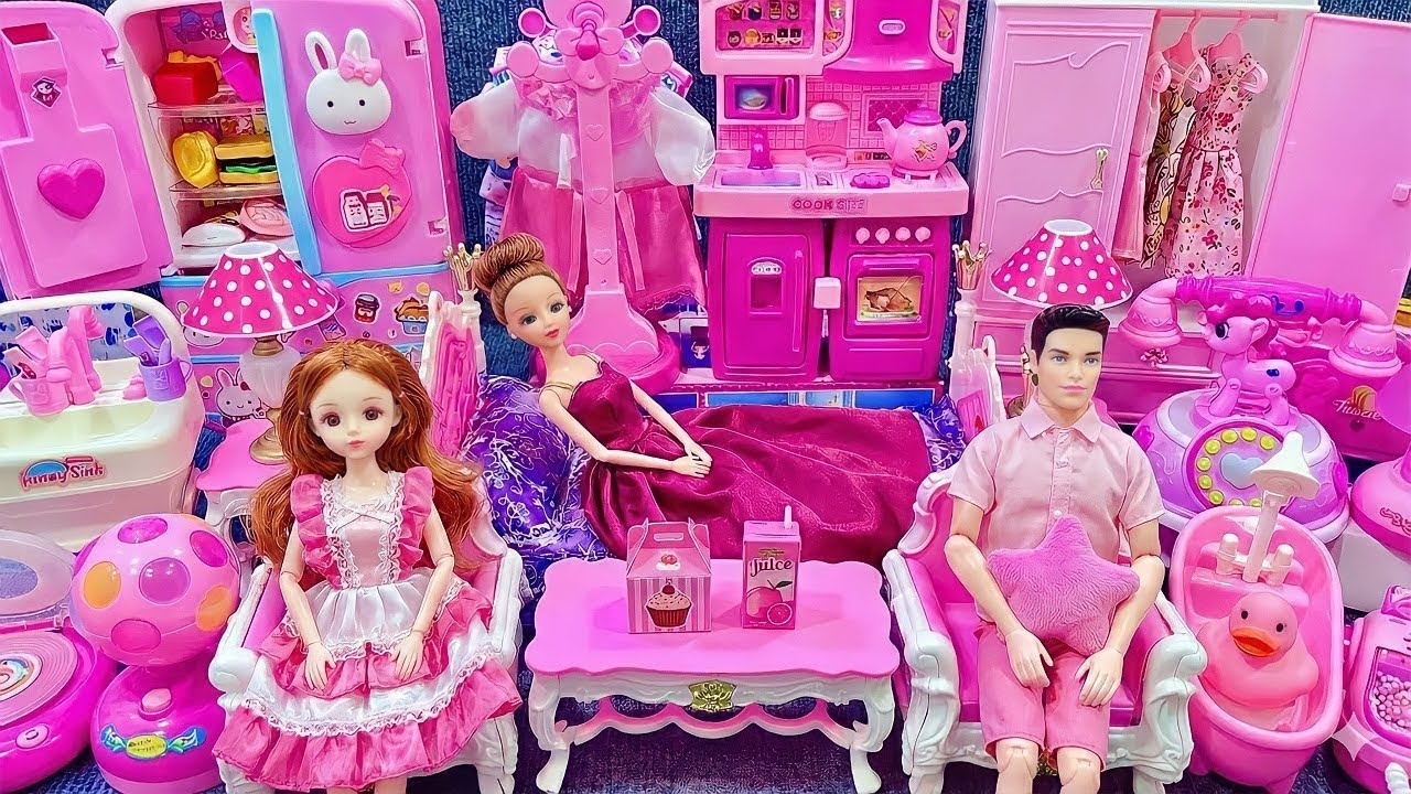 11 Minutes Satisfying with Unboxing Barbie Princess Bed & Furniture Play Set Review Toys | ASMR