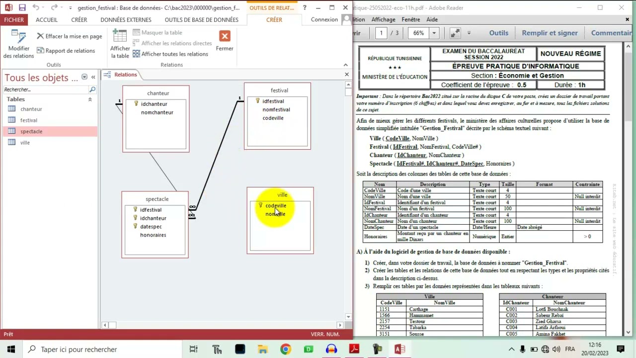 Correction bac informatique examen pratique2022 sujet Gestion_festival