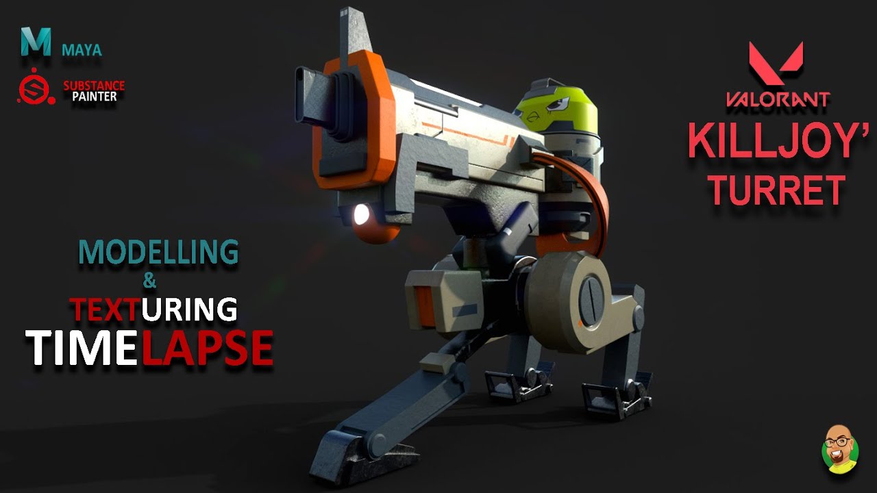 VALORANT Killjoy's TURRET Timelapse 3D Modelling and texturing tutorial on MAYA & substance painter