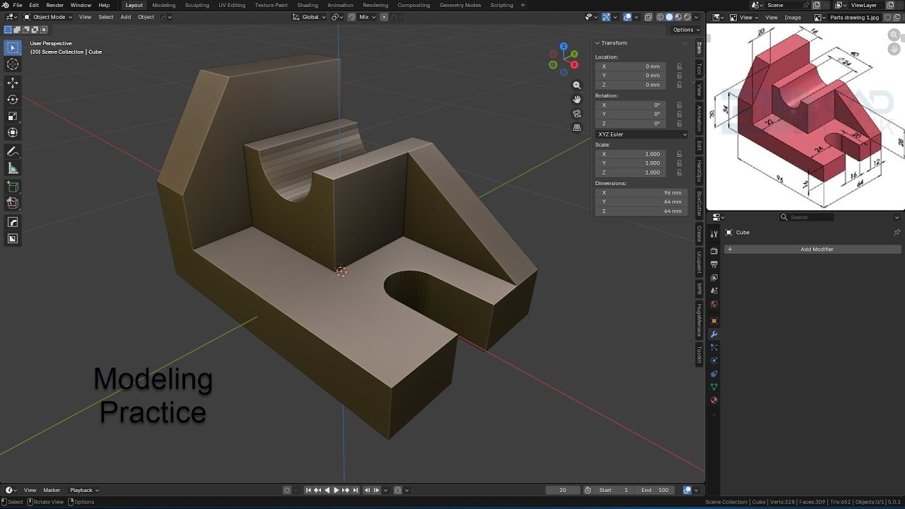 43. Blender modeling practice #14 (Part precision modeling) in Blender. Enjoy Blender!