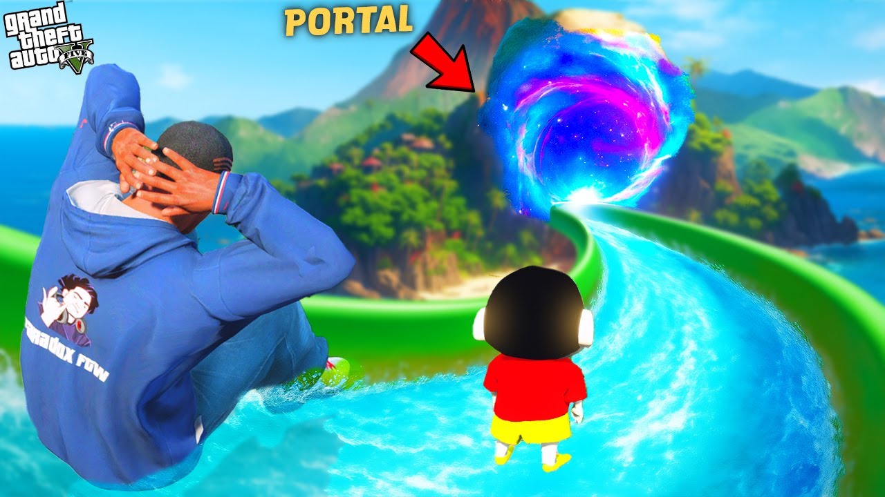 Franklin and Shinchan Found a Secret Waterslide Portal In GTA 5 | Paradox FTW