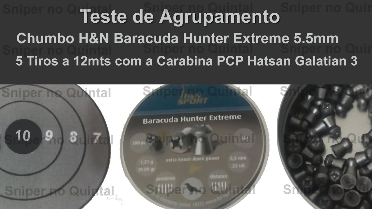 Teste de agrupamento do chumbo H&N Baracuda Hunter Extreme 5.5mm.