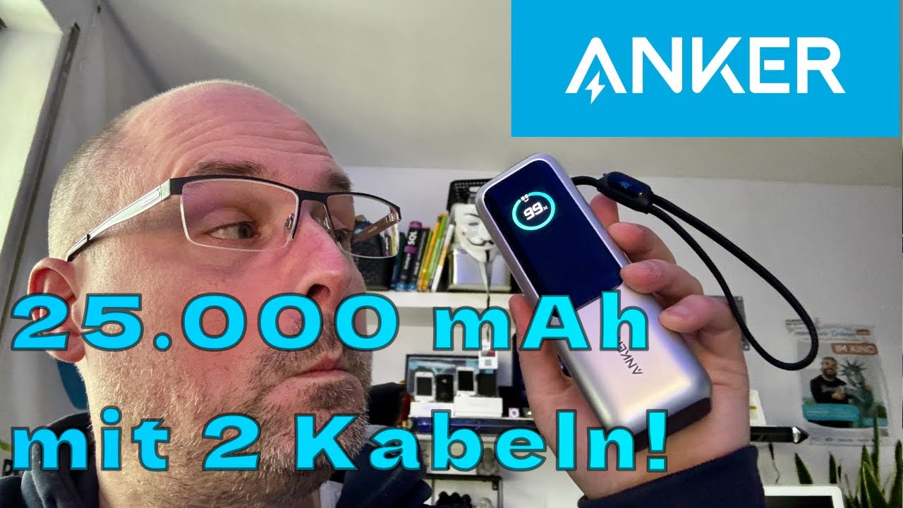 ANKER 25.000mAh Powerbank mit 3X 100W USB-C für Multi-Ladung, Integriertes + einziehbares Kabel