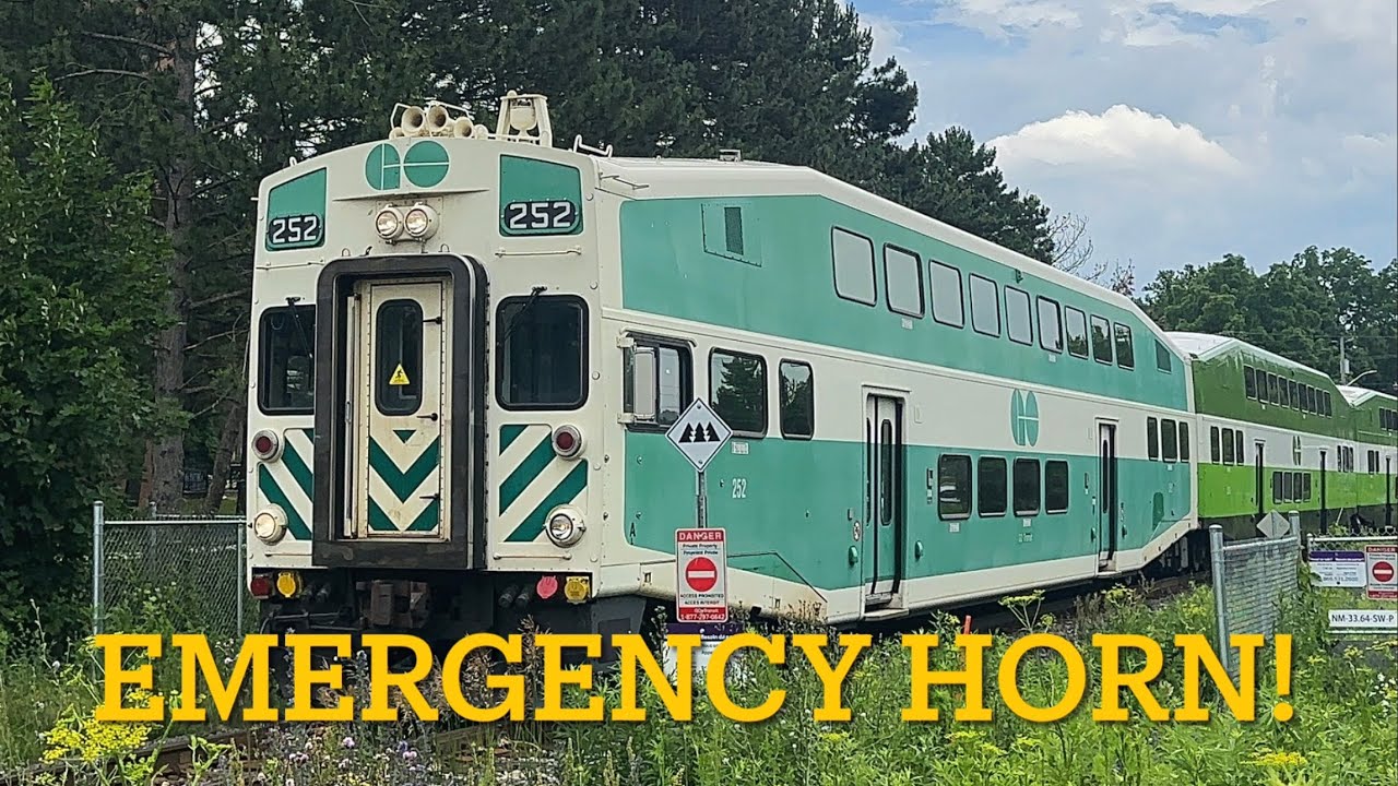 (Emergency Horn!) Go Transit 6919 With Old Cab Car 252 and 619 At Timothy Street In Newmarket