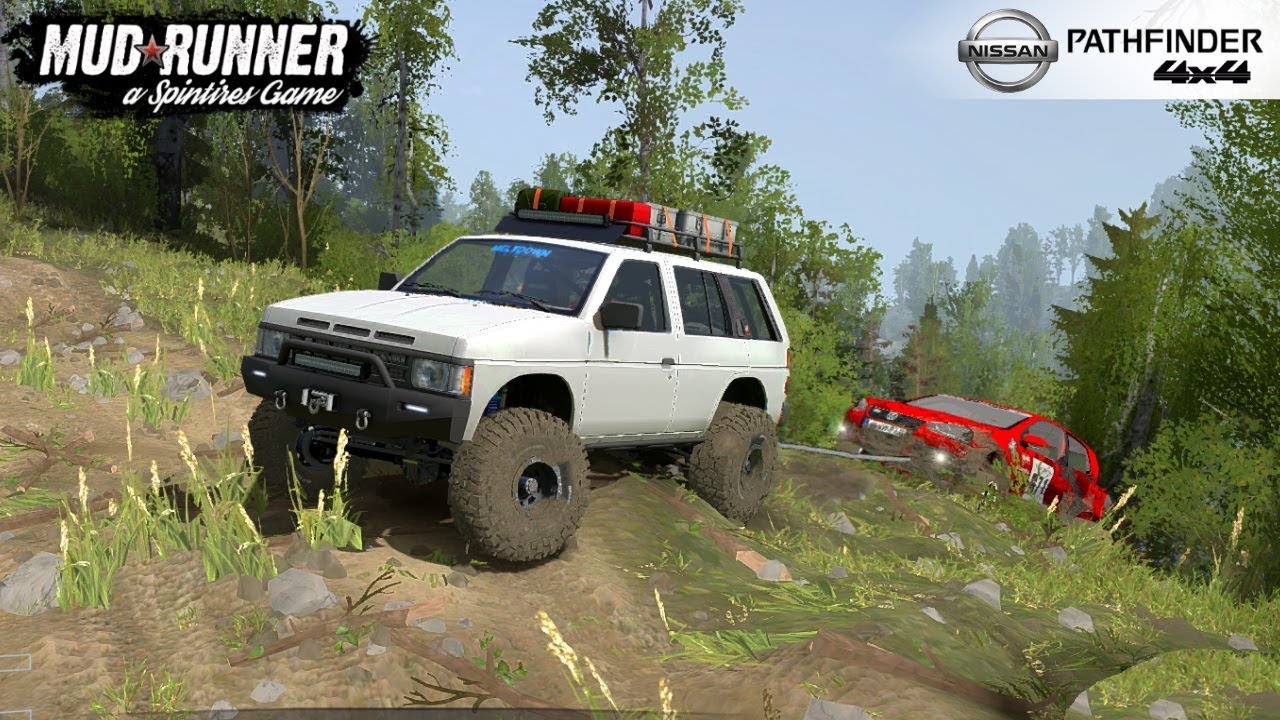 Spintires: MudRunner - NISSAN PATHFINDER / TERRANO Pulls the Car out of the Ditch