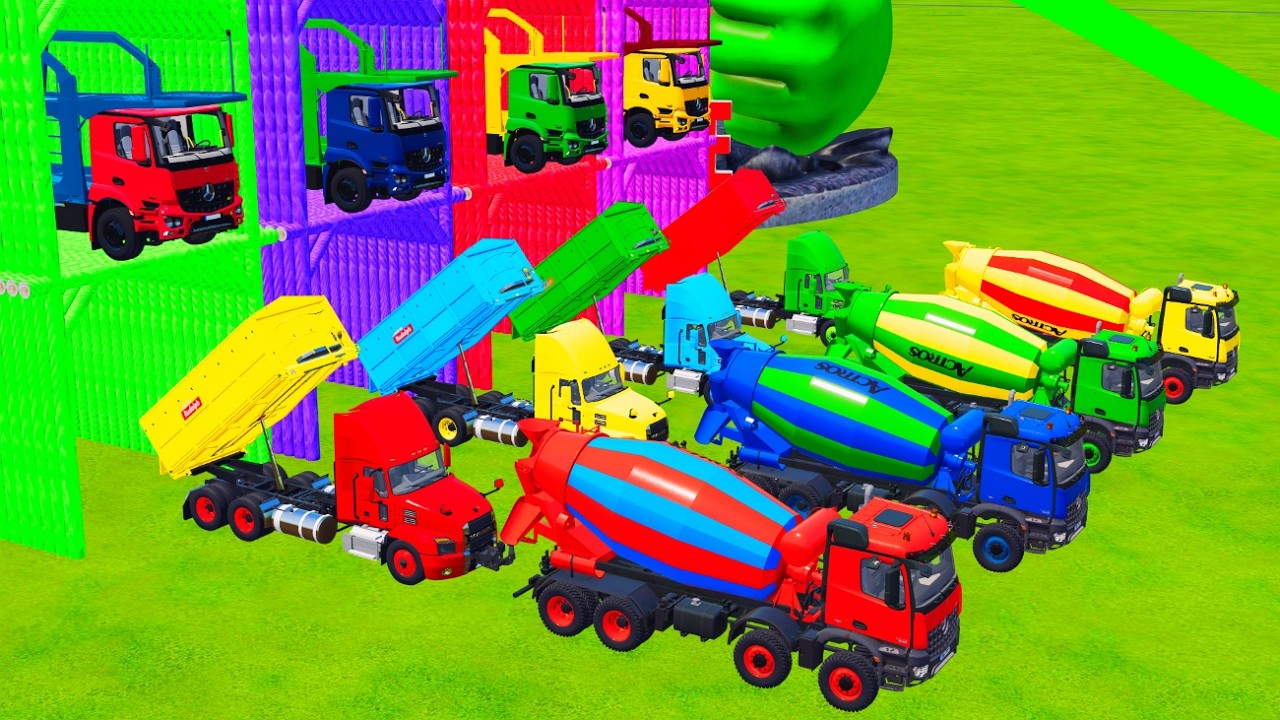 TRANSPORTING POLICE CARS, AMBULANCE, FIRE TRUCK, COLORFUL CARS WITH MAN -FARMING SIMULATOR 22!