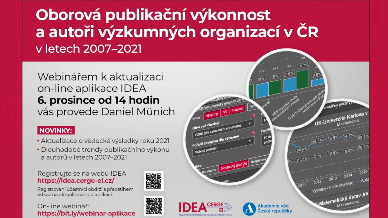 Webinář IDEA: Oborová publikační výkonnost a autoři výzkumných organizací v ČR v letech 2007–2021