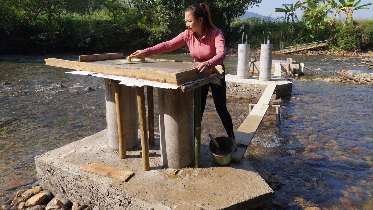 Build a 150m long concrete and steel 10k$ bridge to the island off grid - Build bridge span & girder