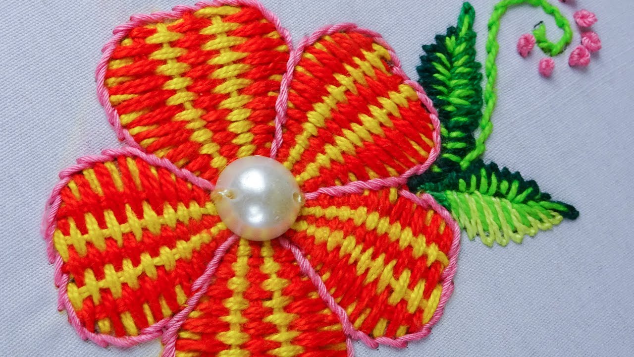 hand embroidery amazing heart flower pattern with woven stitch | Bordado fantasia flor