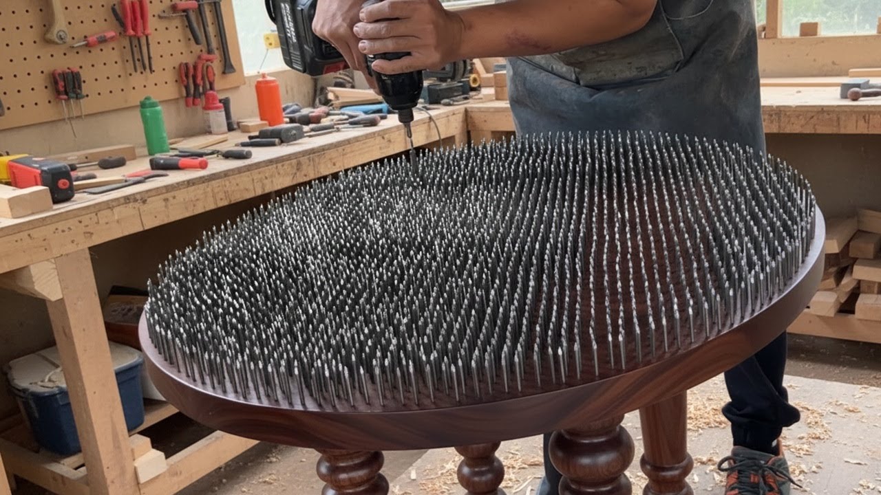 Insane Woodworking Idea! Building Furniture with 1,000 Iron Nails