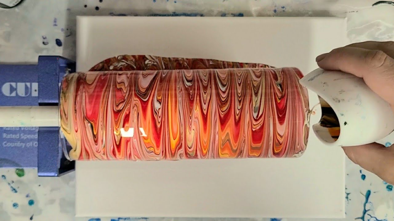 Acrylic pour on a vase on a cup turner