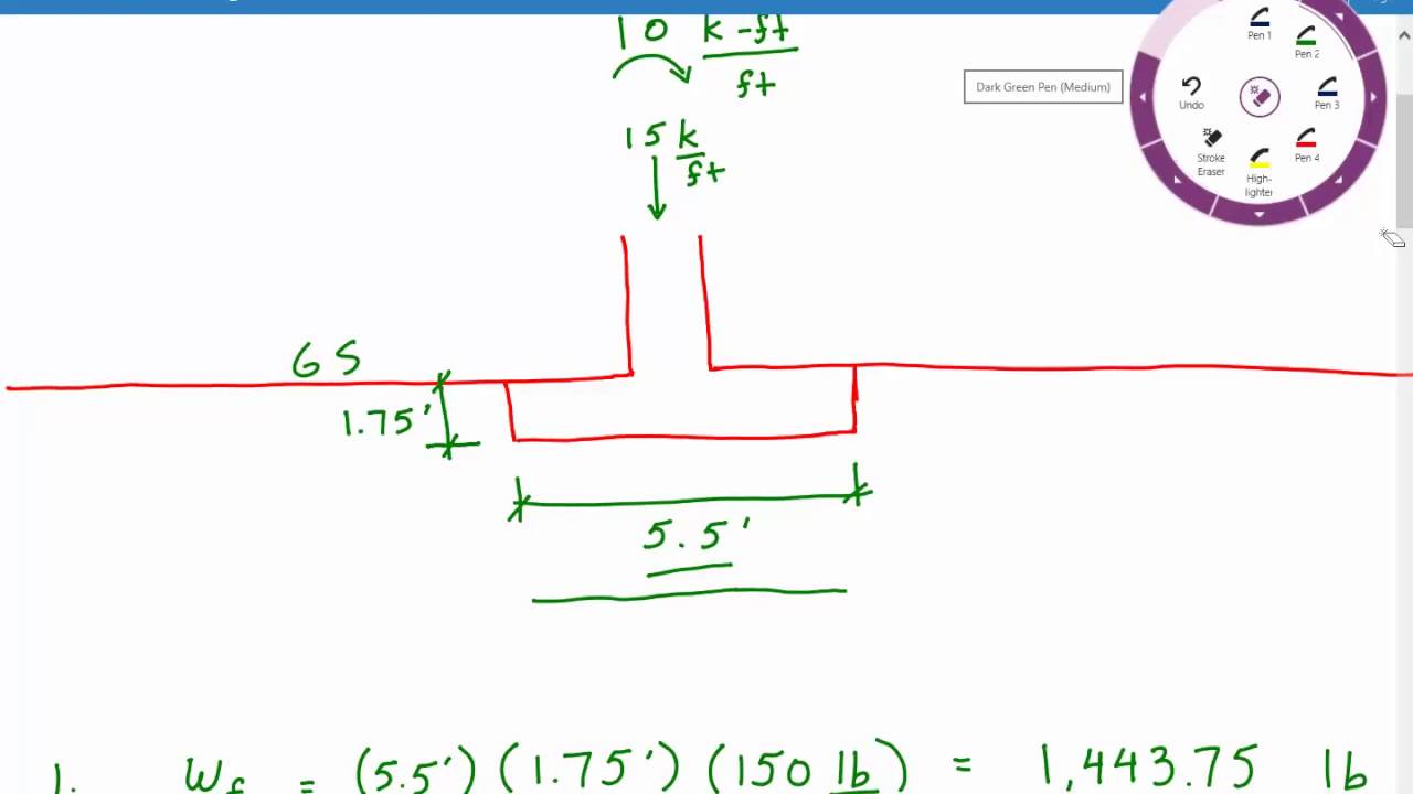 Calculating bearing pressure for foundation with moment load , shallow foundation design Example 4