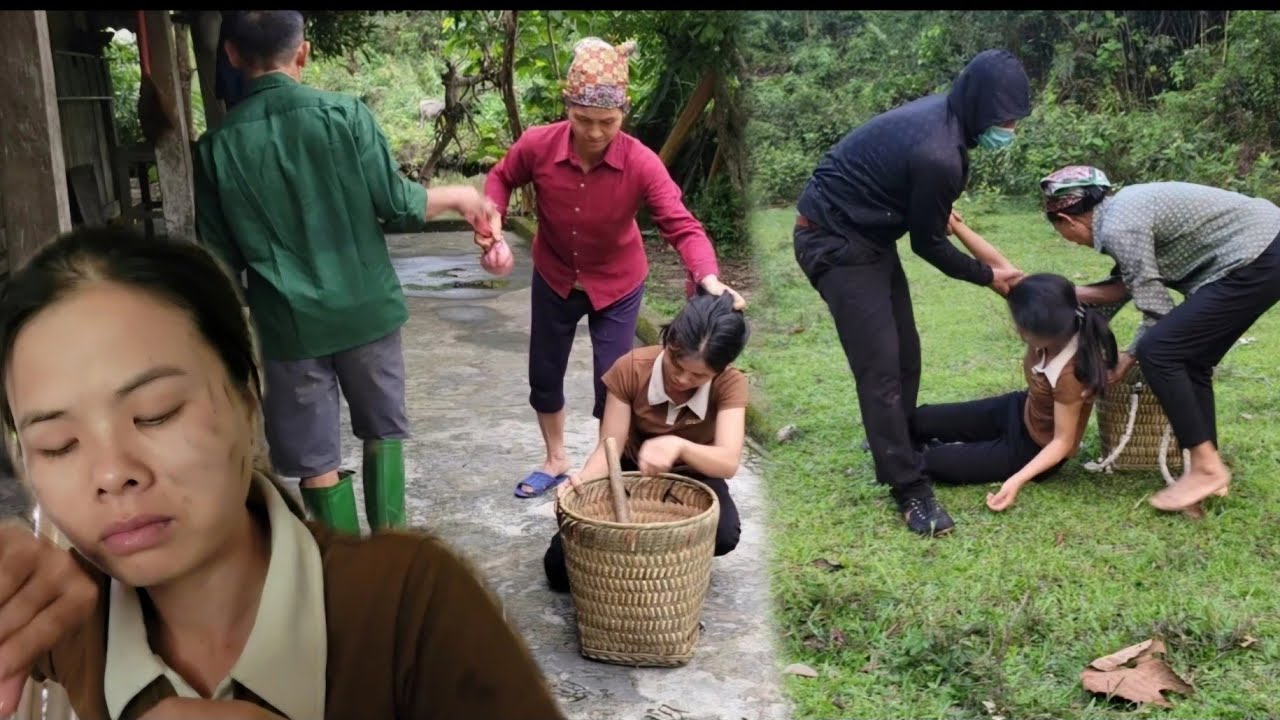The girl went foraging in the forest and fainted. Two kind people rescued her and brought her home.