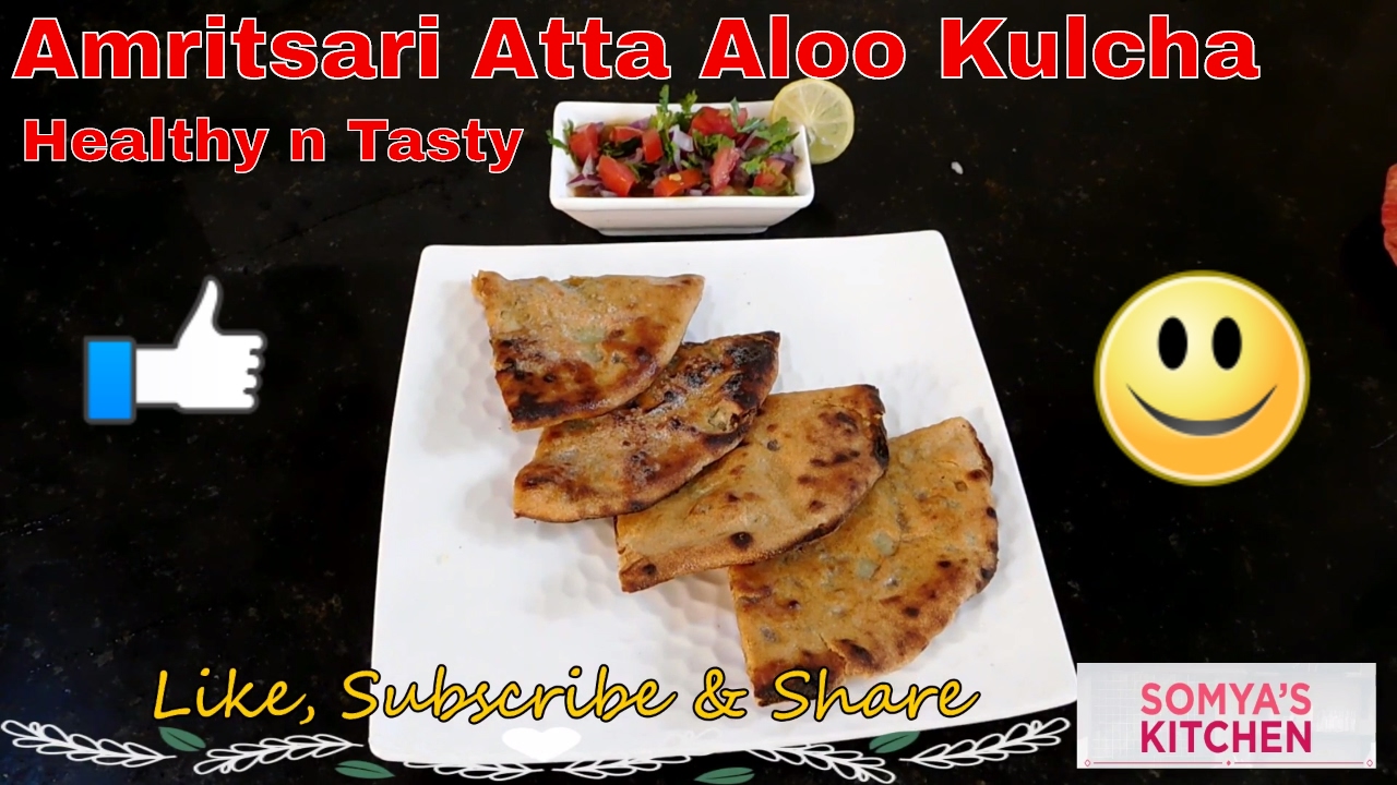 Amritsari Tandoori Aloo Kulcha Recipe without tandoor/Atta Kulcha for beginners by somya'skitchen