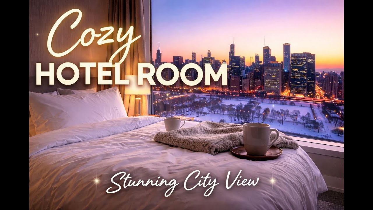 Cozy Hotel Room with Stunning City View | Winter Evening Ambience