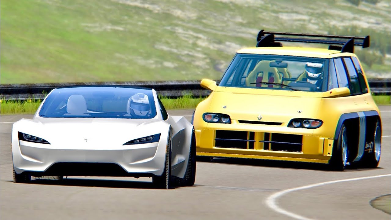Tesla Roadster vs Renault Espace F1 - Highlands